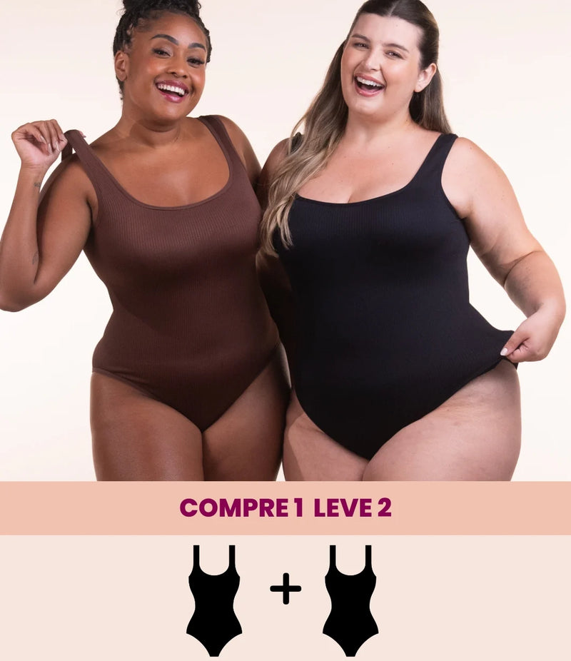 2 Bodys Shaper Canelado - Compre 1 Leve 2 ( Preto + Marrom )