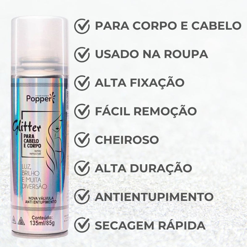 Spray Glitter Festa - Corpo, Cabelo e Roupa